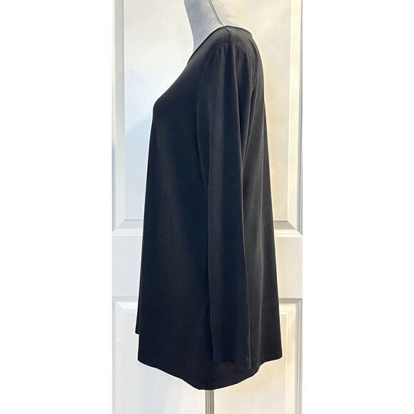 Eileen Fisher Tencel Blend Crew Neck Tunic Top Black Womens Medium Minimalist - Picture 2 of 9